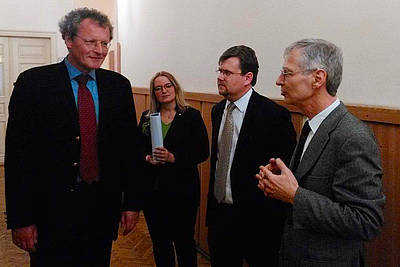 Director Borchardt with Werner Köhler, Consul General of the Federal Republic of Germany, Dr. hab. Adam Gorsk of Jagiellonian University, and  Krakow Joanna Chwastek (translator).