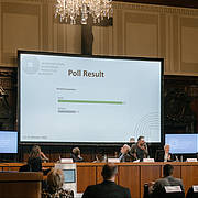 Interaktive Umfragen ermittelten ein Meinungsbarometer der Teilnehmer:innen online und im Saal.