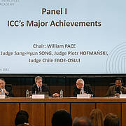 Panel I – ICC’s Major Achievements, mit Sang-Hyun Song, William Pace, Prof. Dr. Piotr Hofmanski und Dr. Chile Eboe-Osuji (v.l.n.r.)