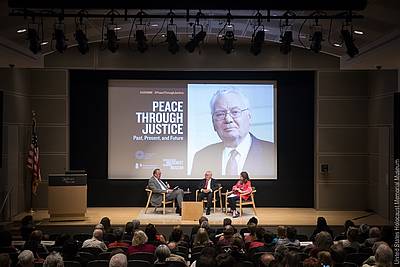 Klaus Rackwitz, Judge Thomas Buergenthal, and Anna Cave (from left to right) during the panel discussion - photo: United States Holocaust Memorial Museum