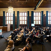 Professor William Schabas lecturing in Courtroom 600