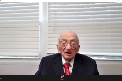 Ben Ferencz live bei der online Sonderveranstaltung der Akademie zu seinen Ehren an seinem 101. Geburtstag am 11. März 2021