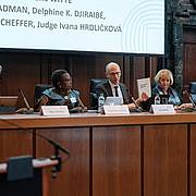 Panel III: "Addressing Impunity through Hybrid Mechanisms" with Toby Cadman, Delphine K. Djiraibé, Eric Witte, Judge Ivana Hrdlicková, and Prof. David Scheffer (from left to right)